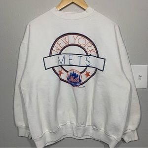 Vintage 90s Artex New York Mets MLB Baseball White Sweatshirt Sz L